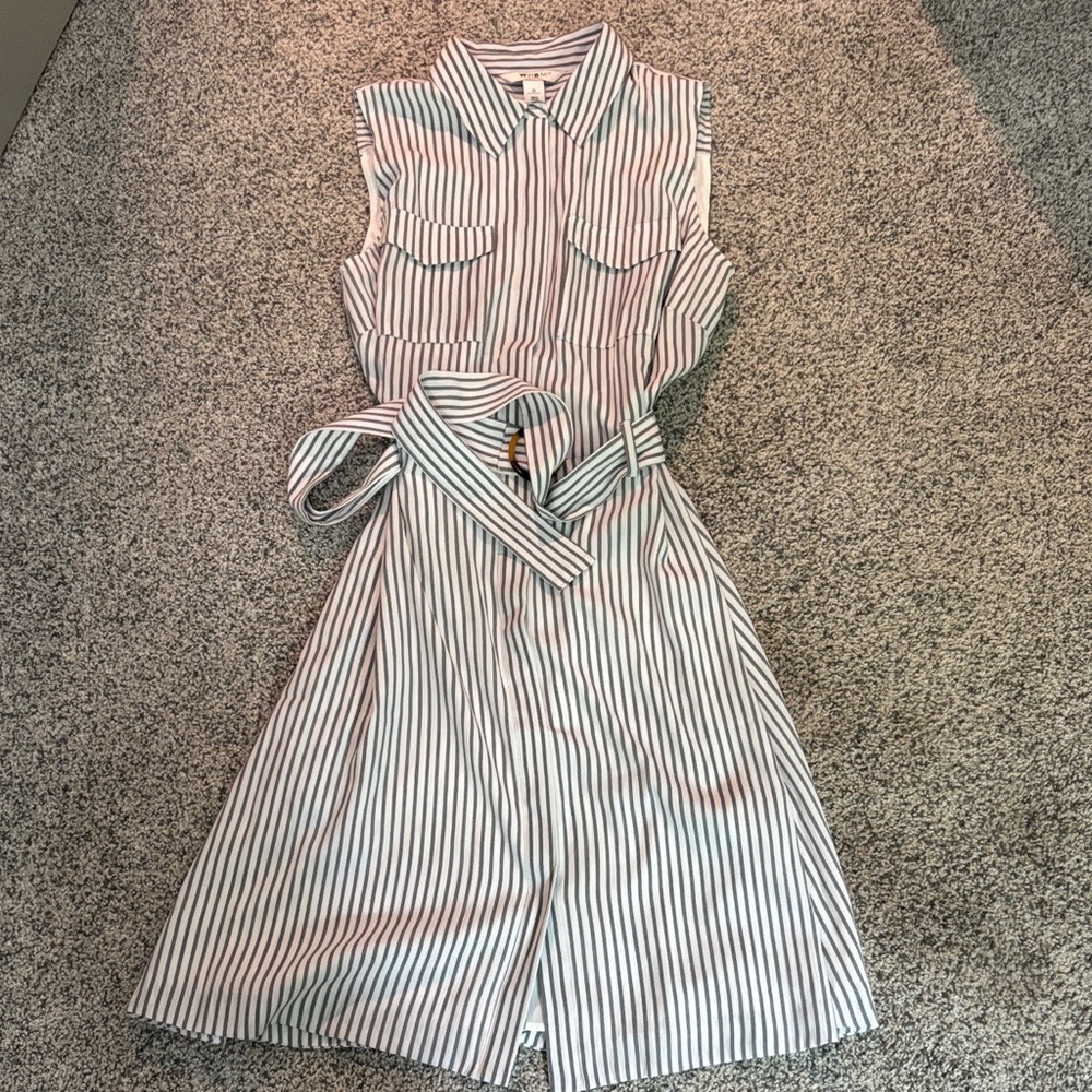 White House Black Market Striped Midi Dress - Blueish gray and White